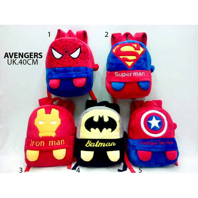 ransel tangan besar boneka avengers spiderman batman ironman superman 40 cm