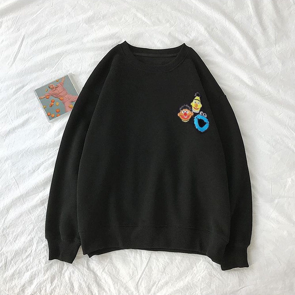 ELMO Sweater Crewneck Oblong Oversize Pria Wanita Motif BORDIR Fashion Terkini Gaya Casual Fashionable