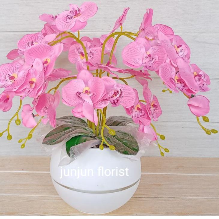 ➼Stok Banyak⁑ Bunga anggrek plastik jumbo pot bola besar/bunga hiasan meja /bunga anggrek jumbo artificial// 097 ✷