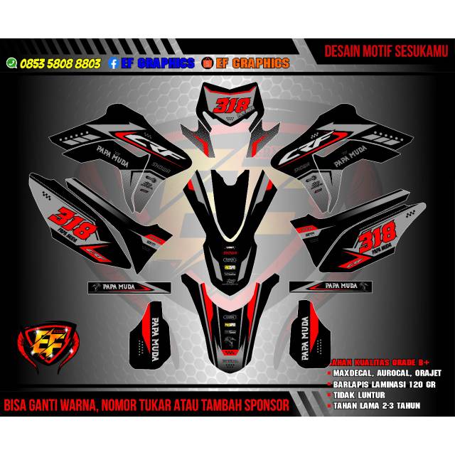 Sticker fullbody atau decal CRF 150 l merah dan biru abu keren