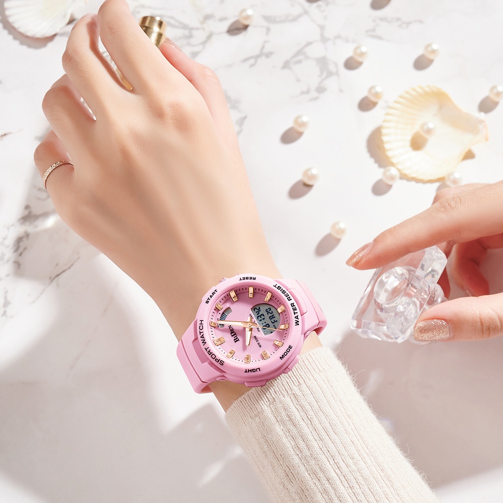BIDEN Jam Tangan Wanita Santai Olahraga Korea Style Digital Tahan Air Tali Silikon Jam Tangan Cewek-3