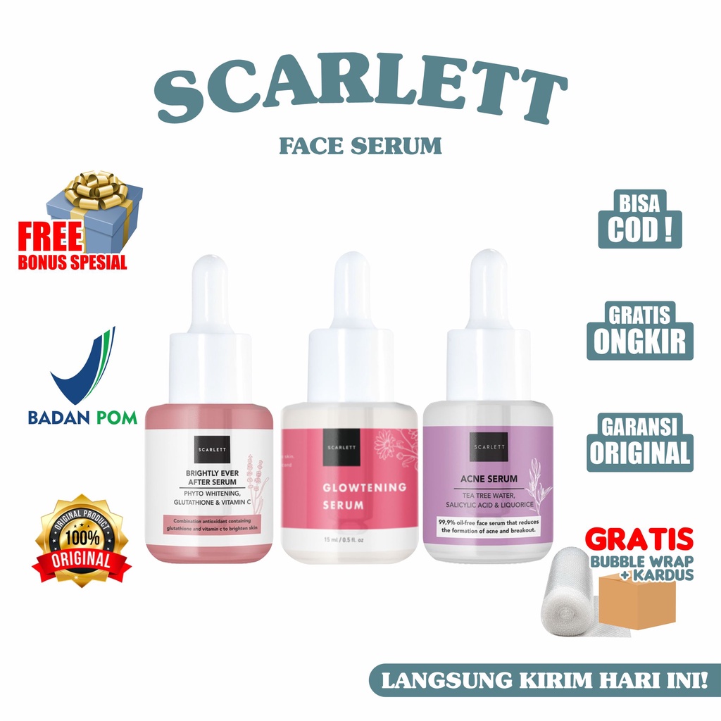 Scarlett Whitening Serum (COD+SALE) Glowtening Acne Brightly Brightening BPOM Wajah Original Felicya