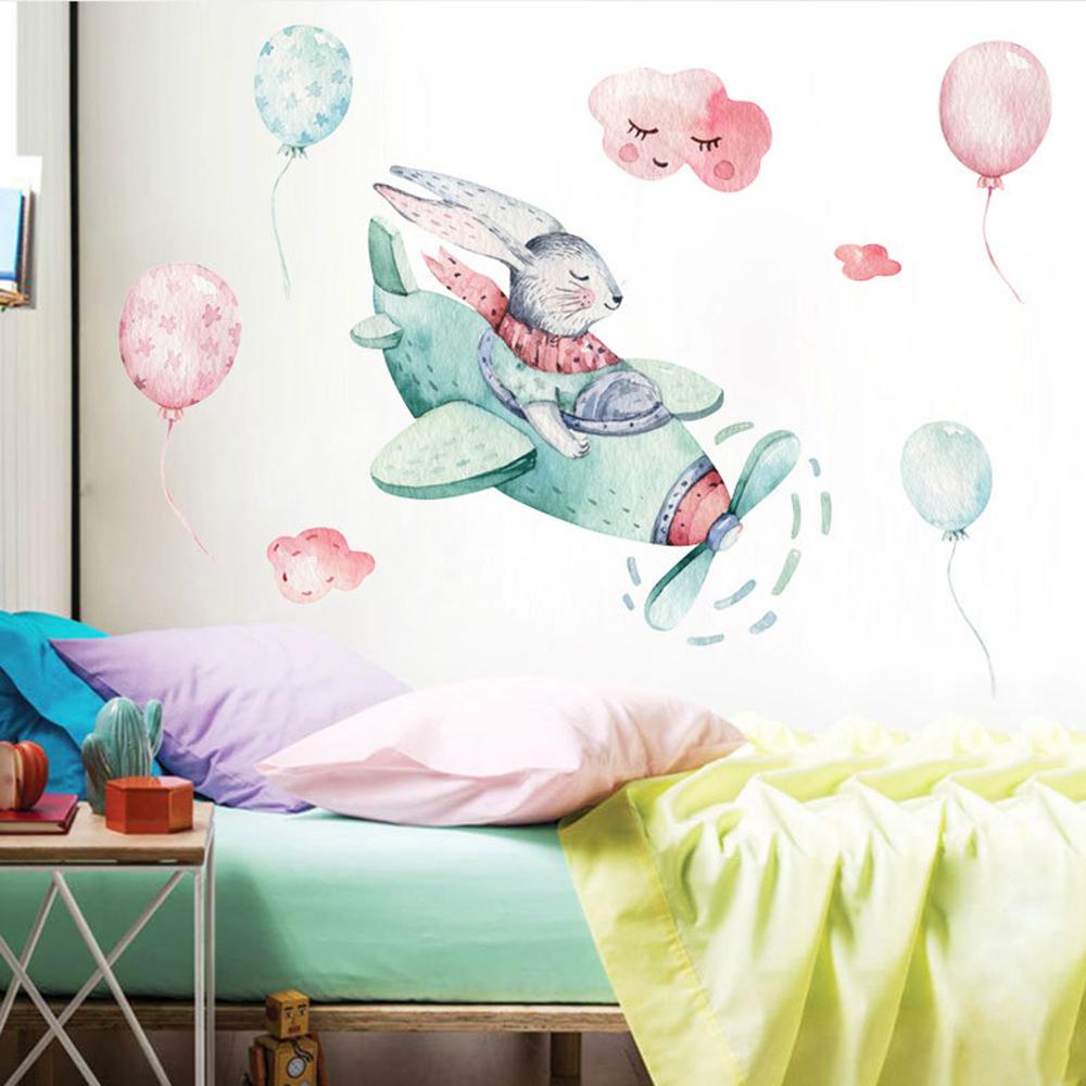 R-bunga Kelinci Balon Stiker Dinding DIY Kamar Tidur Ornamen Kawaii Hadiah Cat Air Motif Hewan