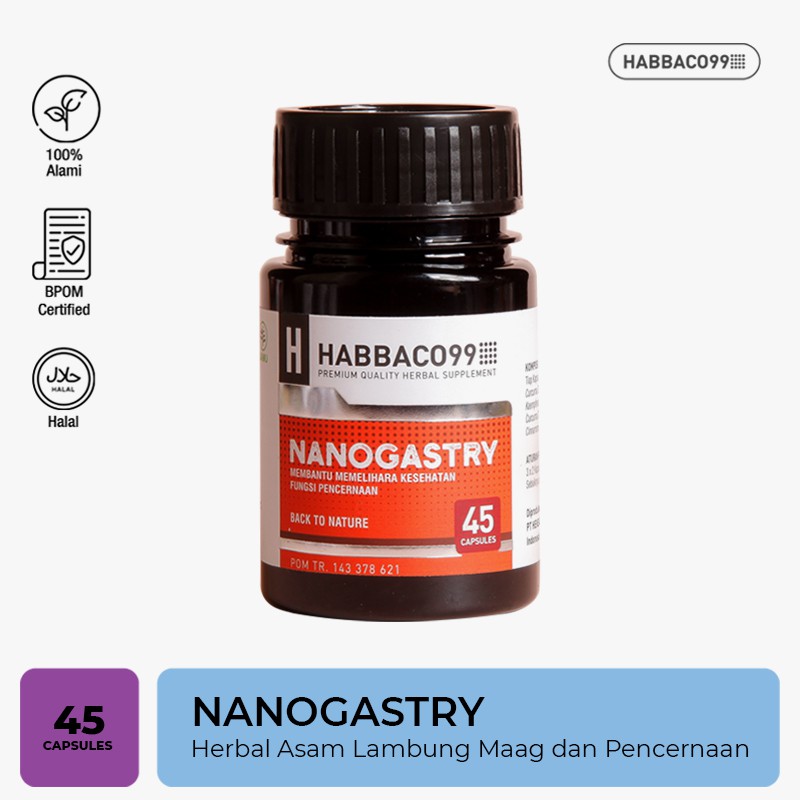 

Habbaco99 - Nanogastry Suplemen Herbal Asam Lambung Maag dan Pencernaan 45 Kapsul