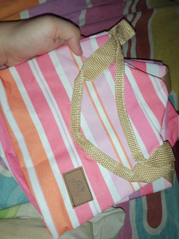 Halo.bag 005 Lunch Cooler Bag Motif Salur Kotak Tempat Makan Bekal Aluminium Foil Tas Tahan Panas