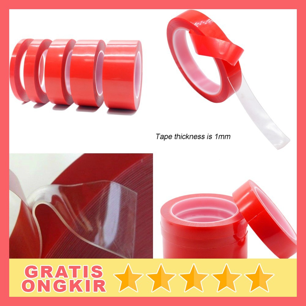 

SZBFT Perekat Double Tape Acrylic Adhesive Transparent No Trace Sticker 10mm x 3m - J4702 - Red