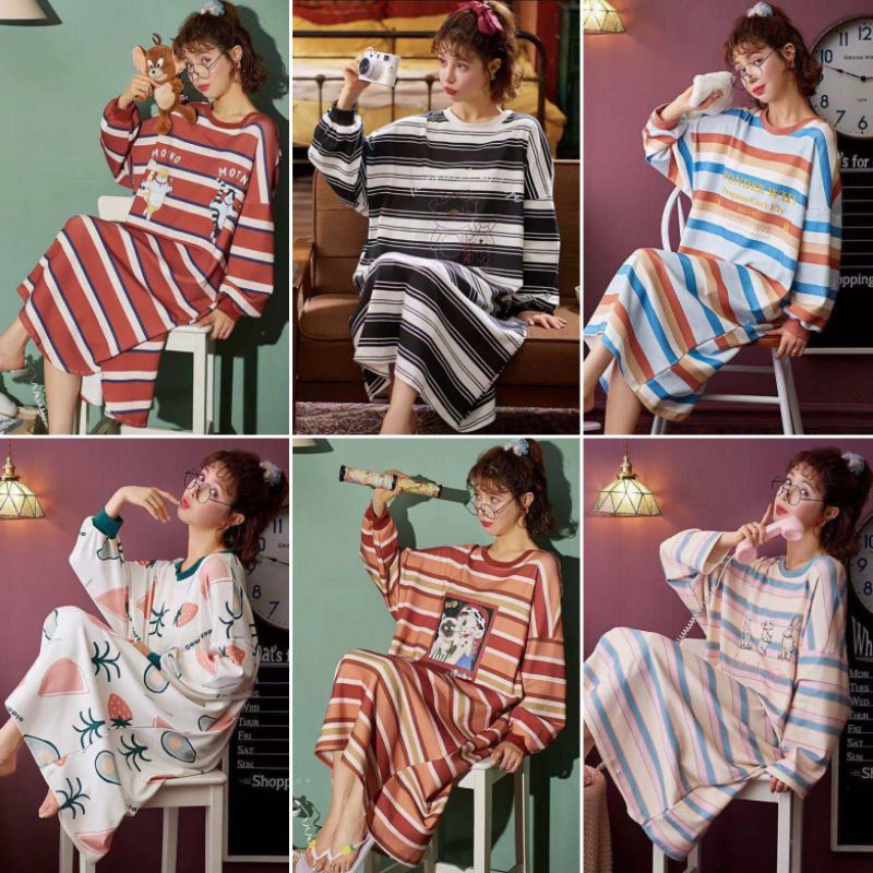 Daster Wanita babydoll Import / baju tidur wanita lengan Panjang Daster katun