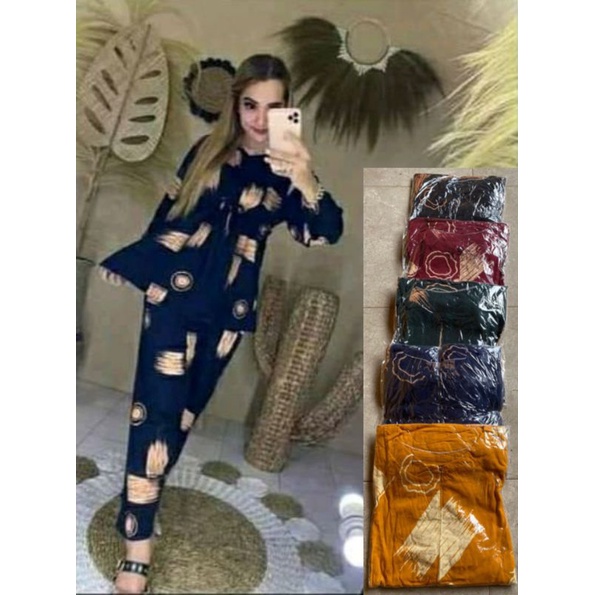 [BISA COD] One Set Rayon Setelan Tie Dye Daily Set Rayon Lengan Panjang Harga Grosir