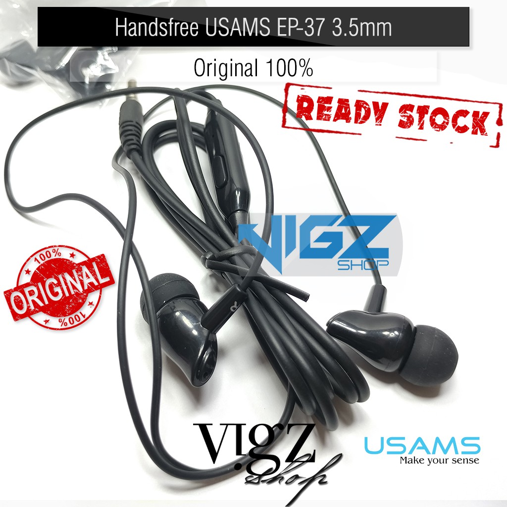 USAMS EP-37 In-Ear Earphone Audio Jack 3.5mm With Mic Black Original