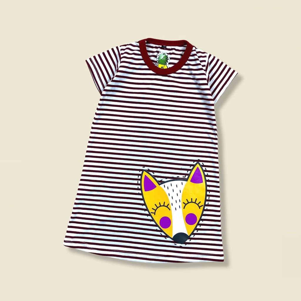 Dress Anak Midi Stripes Sablon Pineapple Original Kaos Anak Perempuan Super Premium