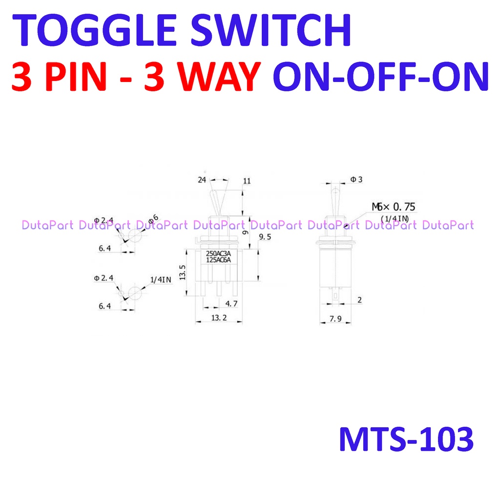 Saklar Toggle MTS-103 3 PIN 3 Way Arah Posisi ON-OFF-ON Switch Togle