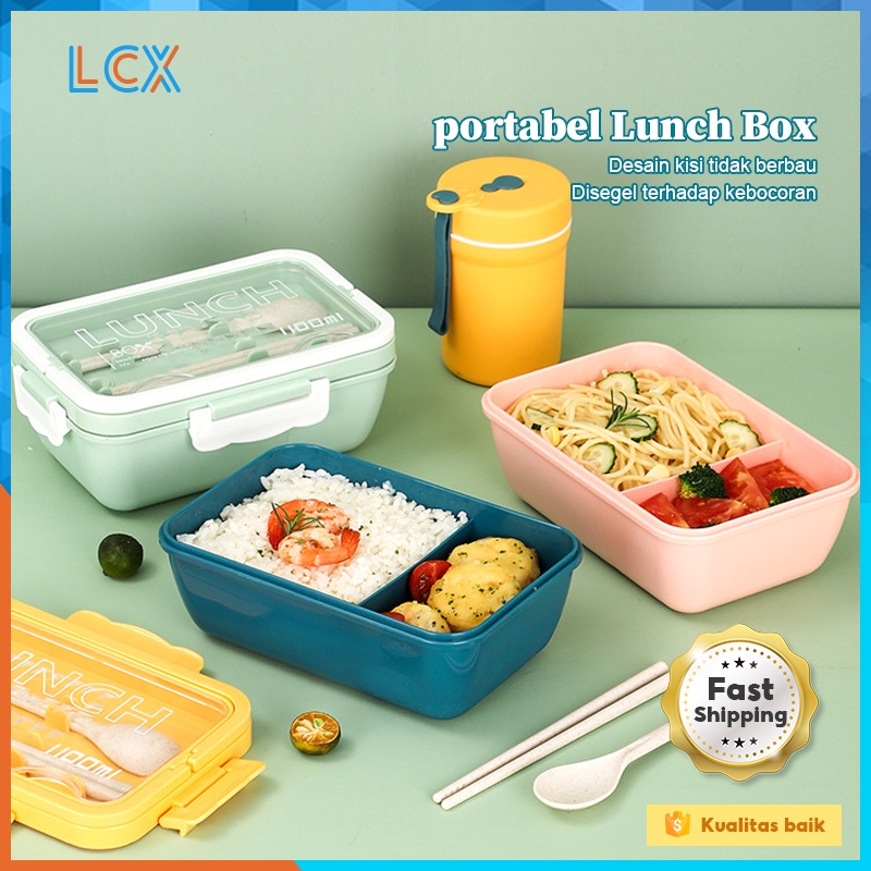 LCX Lunch Box Set Kotak Makan Jerami Gandum 1500 ml Lunch Box With Free Sendok BPA Free VS-95