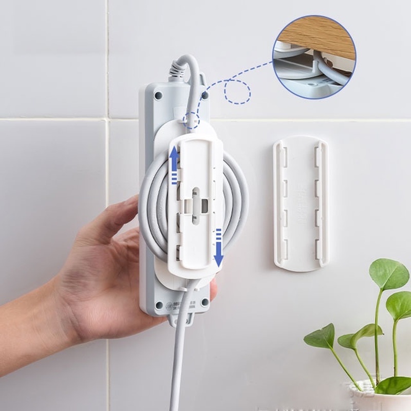 Wall Mounted Self-adhesive Punch Free Power Strip Socket Storage Hanger /Extension Cord Plug Socket Manager with Winder