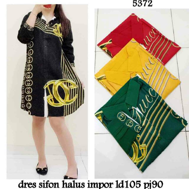 Dress Tunik Sifon Halus Import Gucci Salur