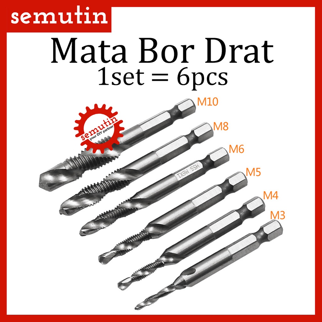 Jual Mata Bor Pembuat Ulir Drat In Drill Tap Bit Countersink Set Hex Twist Spiral Tapper