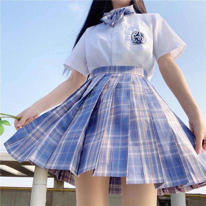 【Wetrose】Tiktok Influencer Fashion JK Jepang Uniform Original Short Skirt Full College Style Student Suit Lattice Seifuku Set Musim Panas Costume Rok Pendek Gaya Kuliah Gaya Siswa Wanita Muda