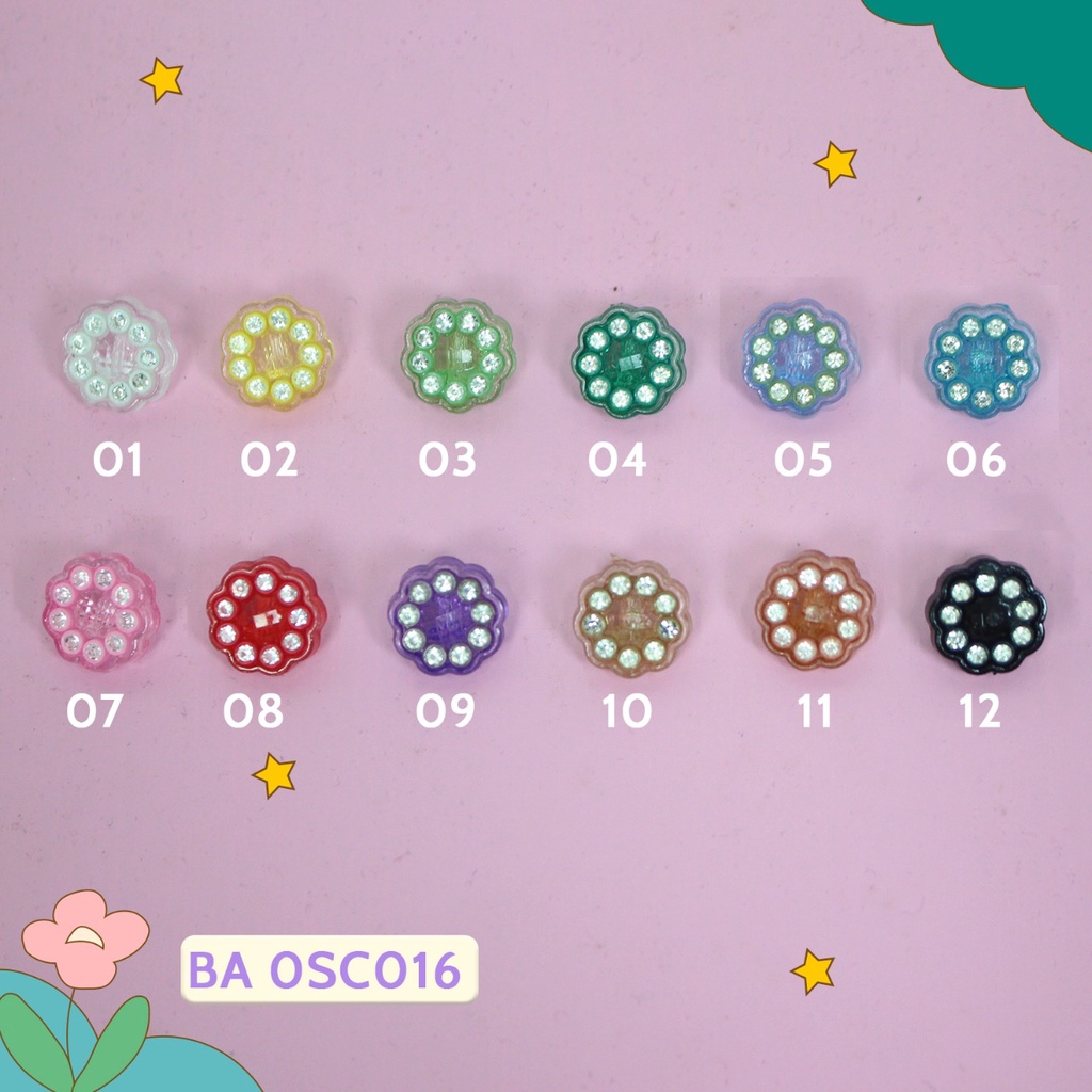 Kancing Akrilik Model Bunga Permata 12mm