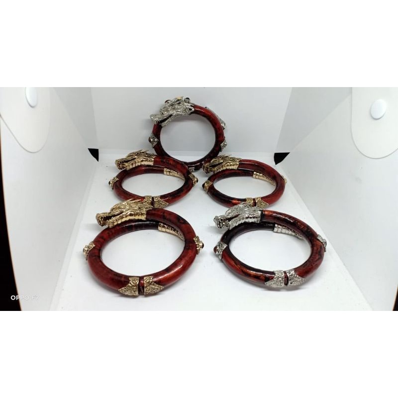 Gelang akar bahar merah motif naga varian alpaka
