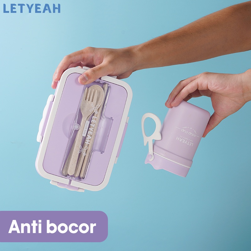 letyeah Lunch box set tas bekal /1000ml tempat makan kotak Makan dan 330ml cangkir sup