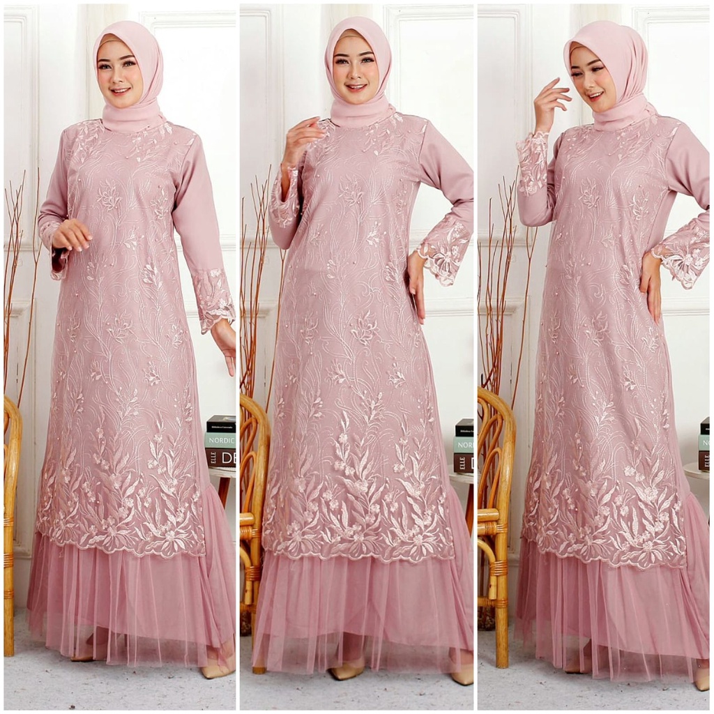 (RealPict) GAMIS NAZWA MAXI PESTA BRUKAT TILLE / GAMIS BROKAT TILE / GAMIS KONDANGAN / GAMIS LEBARAN / MAXI DRESS MUSLIM / FASHION MUSLIM / LONGDRESS BRUKAT TULLE / GAMIS SIZE M L XL
