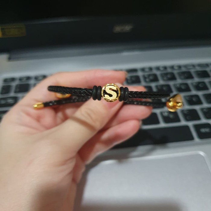 Gelang Tali Pandora Inisial Huruf S Elegant Emas Asli