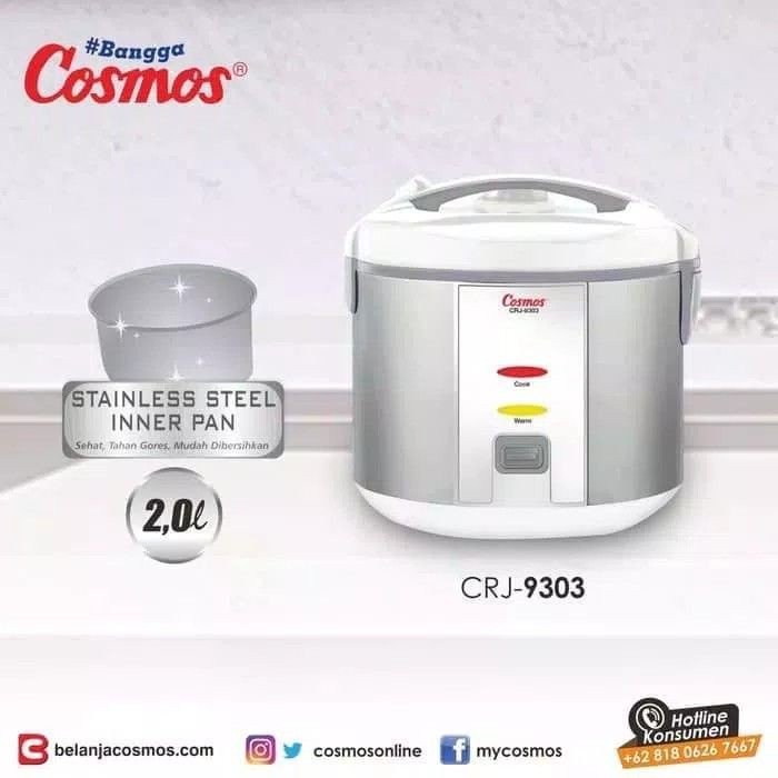 Cosmos CRJ9303 Rice Cooker / Magic Com 2 Liter 3 in 1 Bonus Gelas Ukur dan Sendok Nasi