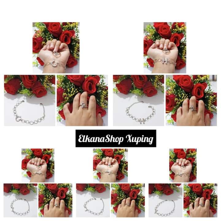 Gelang Dewasa Ring  bulat Ininsial Nama A-Z pree cincin .chat pilih huruf .silver xuping