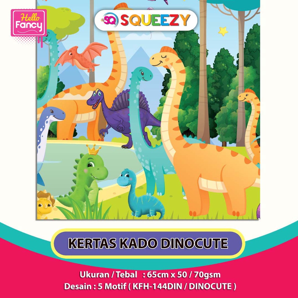 

Kertas Kado Squeezy Motif DINO CUTE (1pak=50pcs) / Bungkus Kado KFH-144DIN