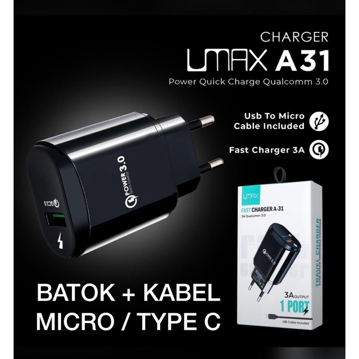 Charger UMAX A31 Fast Charging 3A Quallcomm 3.0