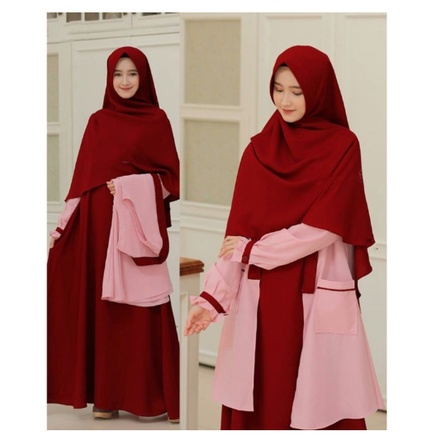 ELBINA SET - Pakaian Muslim Gamis Polos 3 IN 1 Inner + Hijab Best Seller - ANPYNA