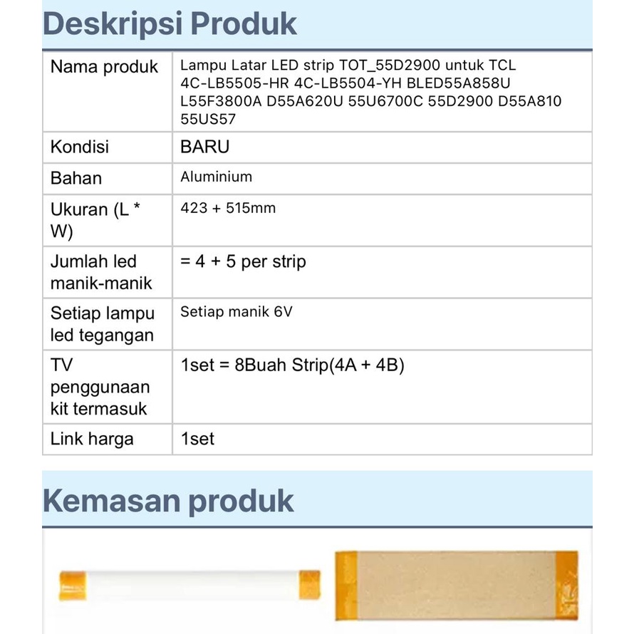 Backlight Tv Tcl 55 inch D55A620U L55S6000 D55A630U L55D2900 D55A620 D55A630 55D2900 55A620U 55A630U 55A620 55A630 55S6000