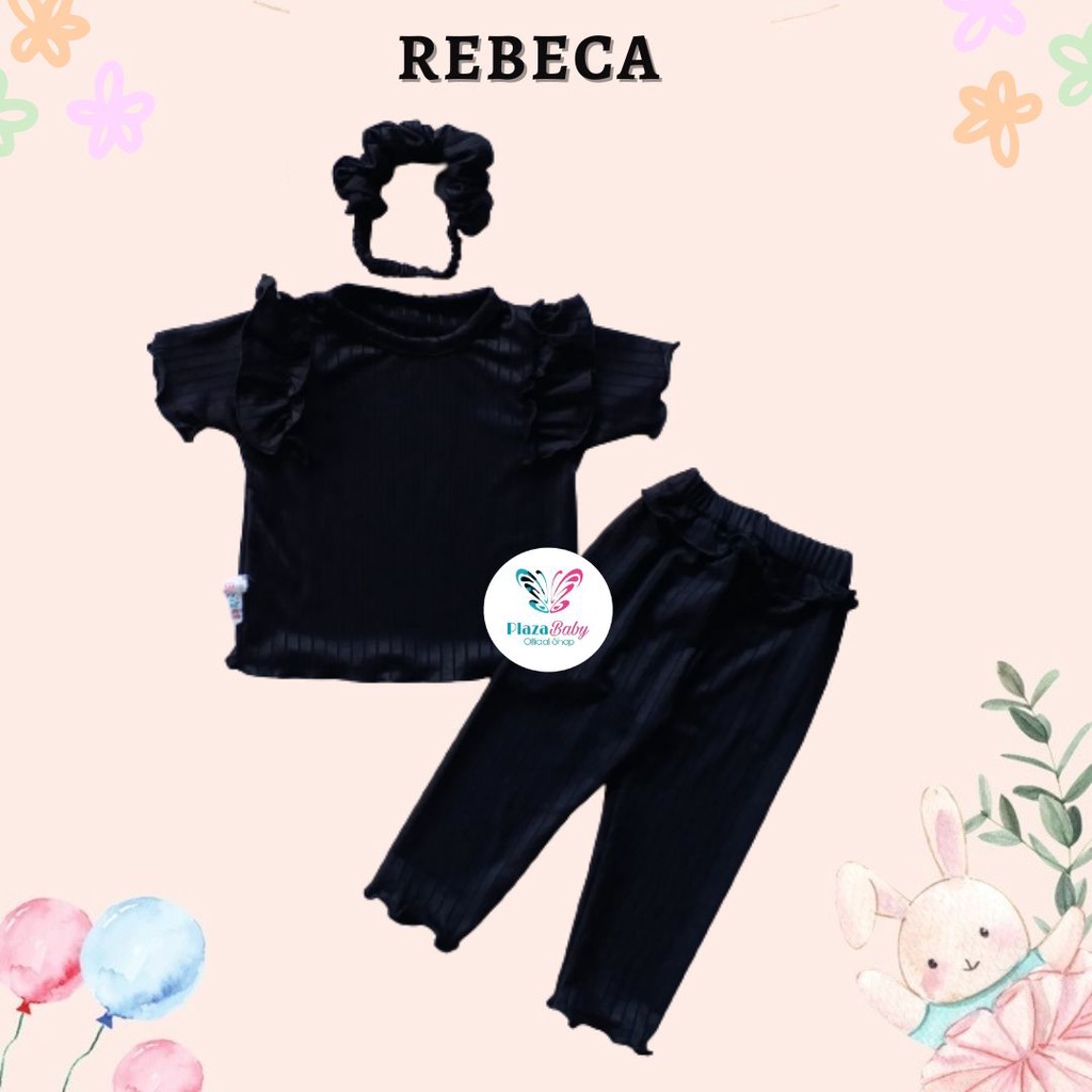 Plazababyku BBB REBECA setelan anak perempuan jumper bayi polos lucu free headband