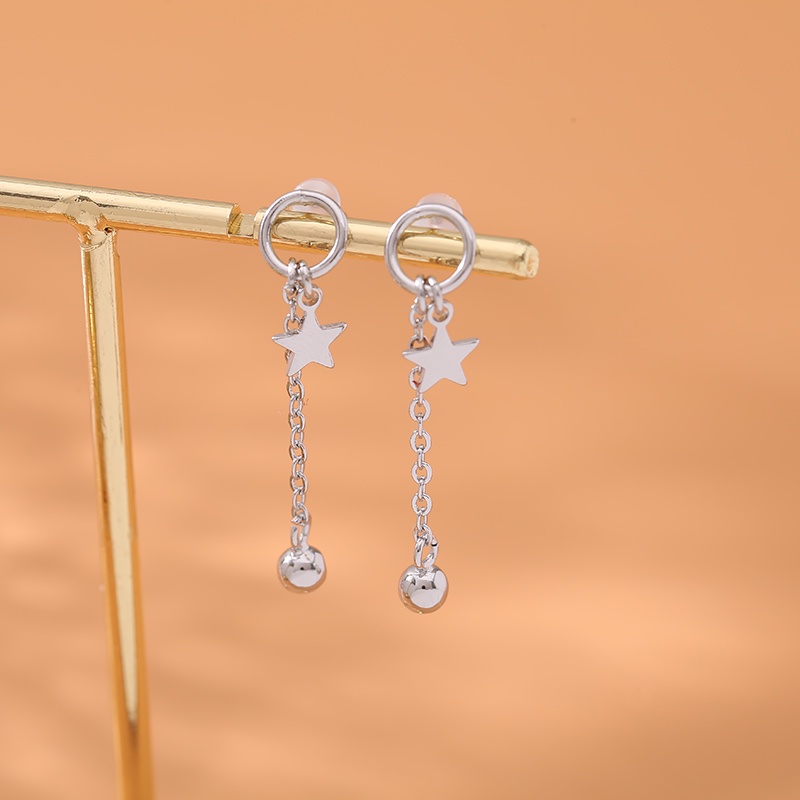 Anting Stud Rantai Menjuntai Bentuk Bintang Warna Silver Untuk Wanita