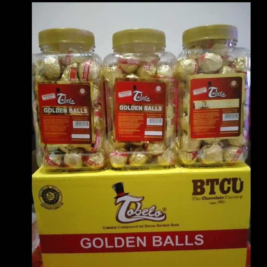 

Biskuit Wafer Coklat Bola Tobelo Golden Ball Toples isi 45 pcs
