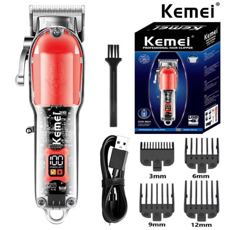 Mesin cukur rambut kemei 243 new model hair clipper transparan profesional