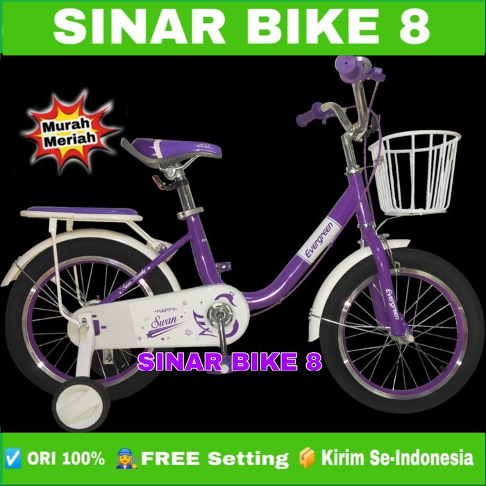 Sepeda Anak Perempuan Mini Ukuran 16 Inch EVERGREEN SWAN Keranjang Besi