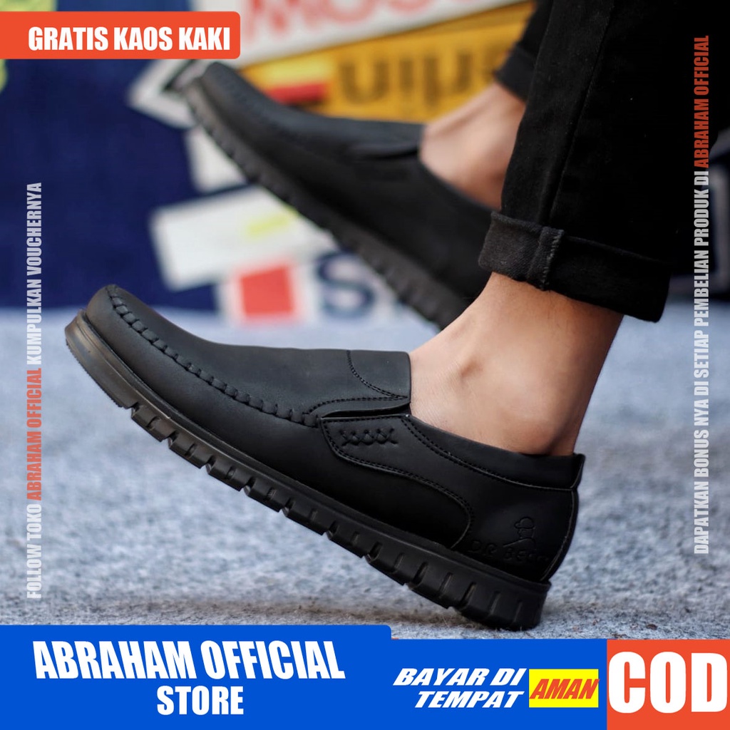 ABRHM x BLENO Sepatu Kasual Pria Sepatu Casual Pria Kulit Pu Sepatu Pria Casual Cowok/Cowo Sepatu Kerja Kantor Semi Formal Anti Slip Kuliah Kondangan Gaya keren Kekinian Murah Terlaris