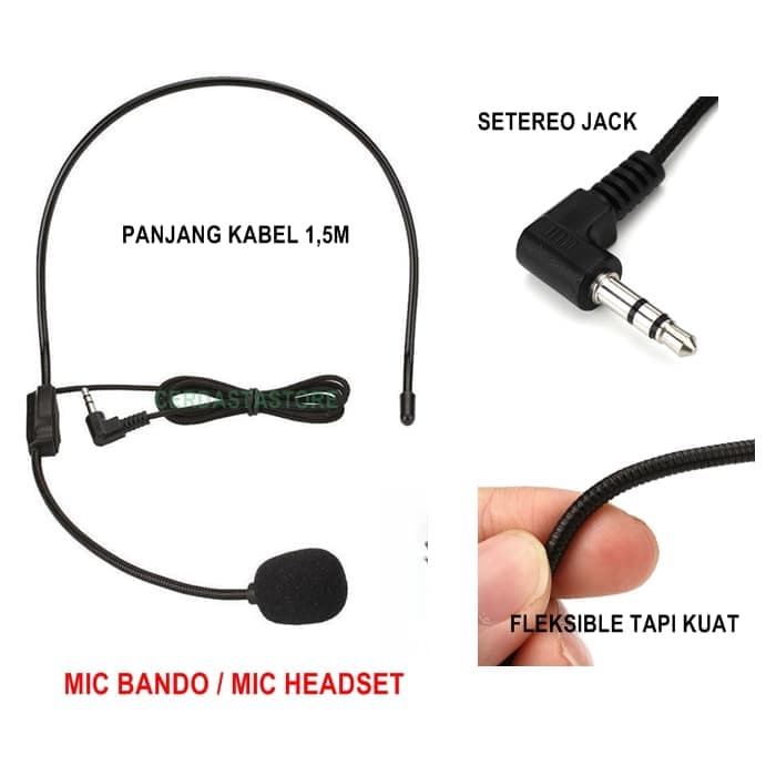 Mic Clip On Bando / Microphone mikrofon Kabel Headset Bando Jack 3.5Mm