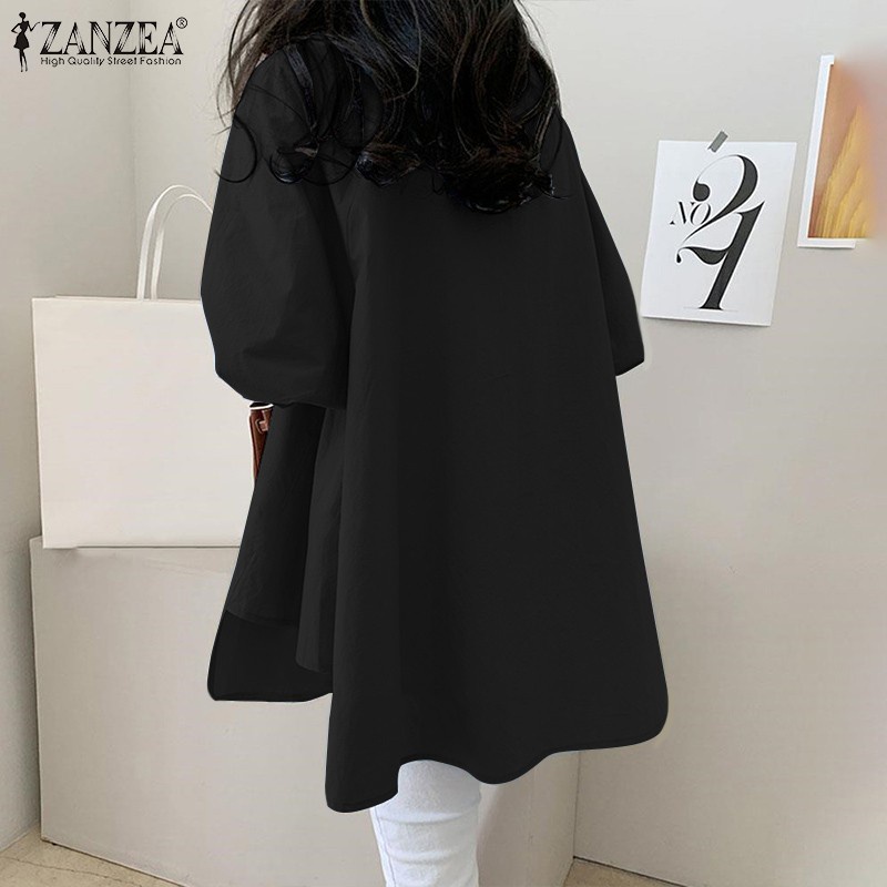 ZANZEA Women Casual Long Sleeve Button Down Irregular Hem Korea Blouse