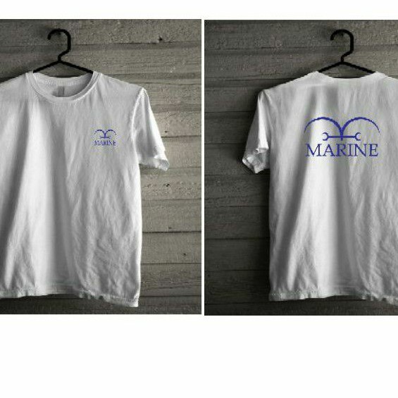 Kaos anime one piece marine logo depan belakang