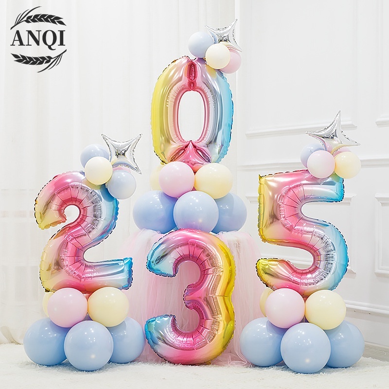 ANQI 1888 Balon Foil Angka Balon angka Jumbo Rainbow Balon Usia