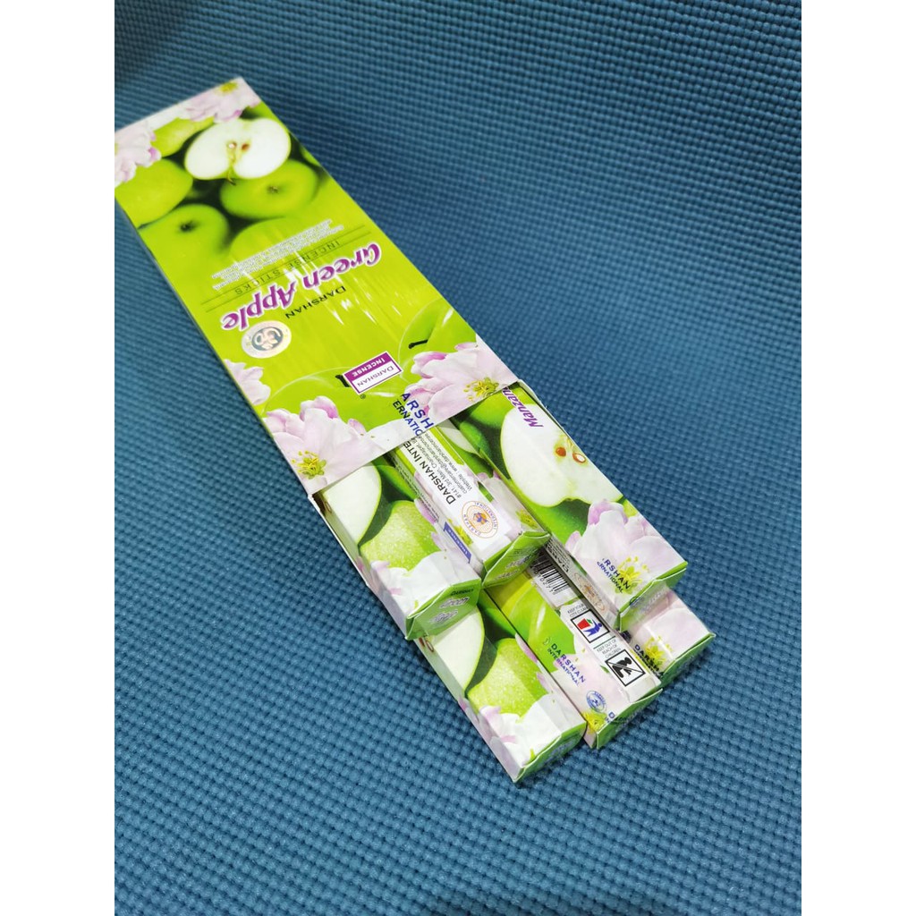 PER SLOP Dupa Green Apple Aromatheraphy Hexa Kecil Handmade By Darshan India isi 6 Pack