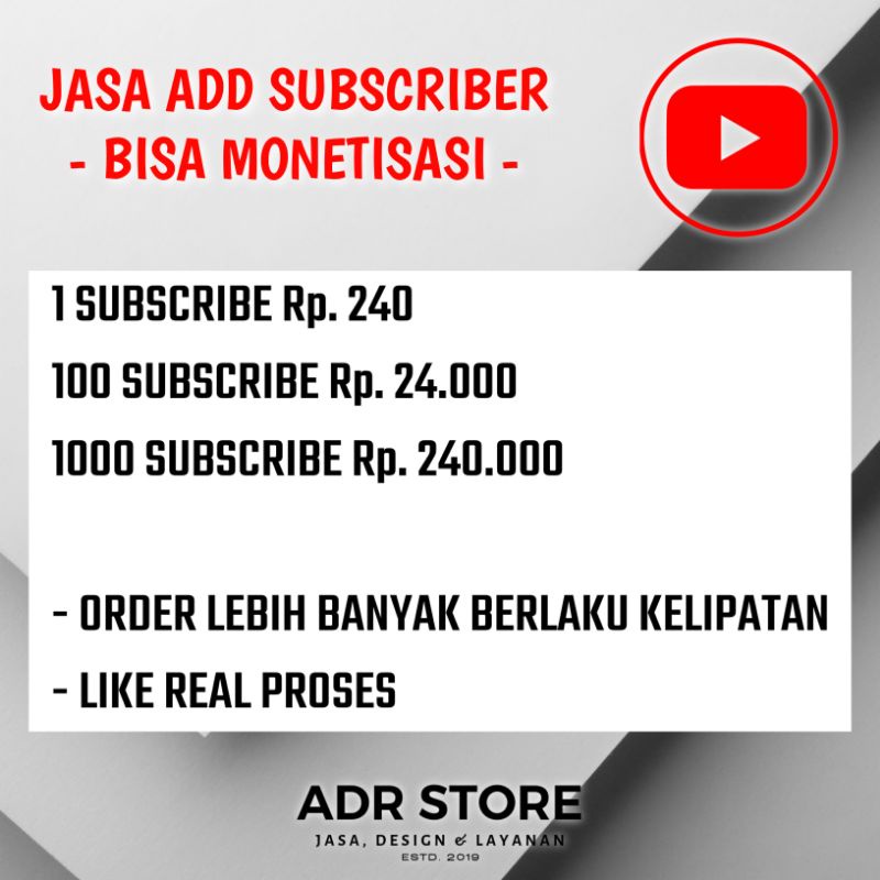 SUBS YOUTUBE REAL GARANSI TERMURAH SUBSCRIBE