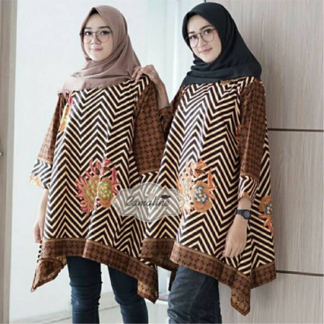 Aserehe Zigzag Batik Solo Zela Tunik Atasan Kerja Kantor Kondangan Casual Muslim Jumbo Super Big Size Klasik Mozaik