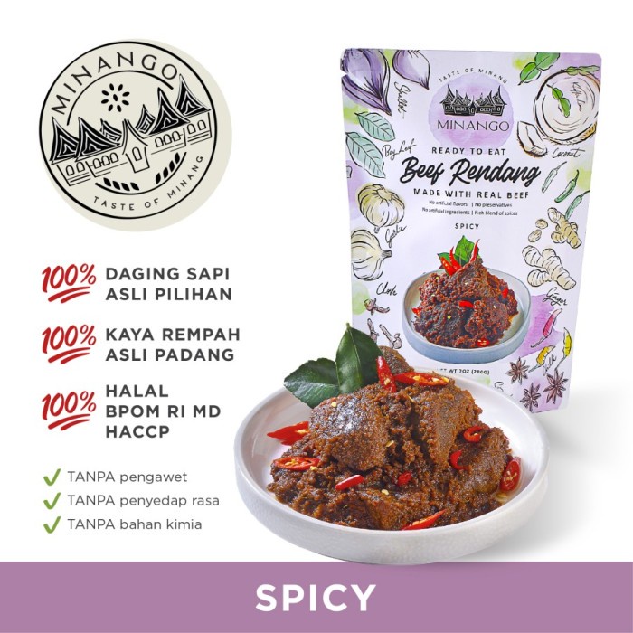 

MINANGO Beef Rendang Daging Sapi Padang 200 gram Siap Saji Halal BPOM - SPICY