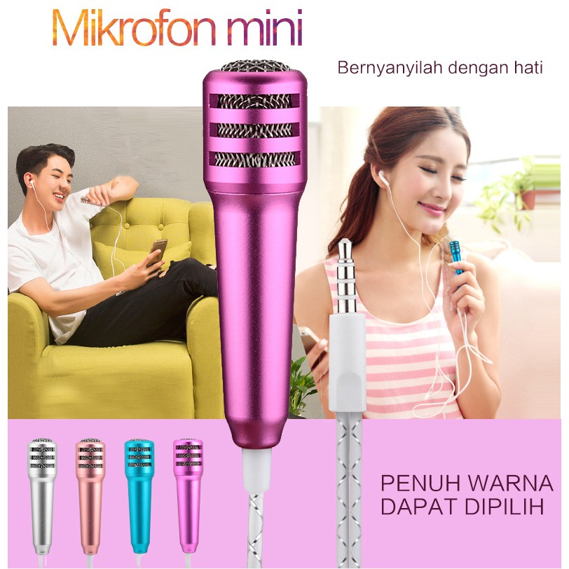 Mini microphone HP android iphone mini mic mikropon karaoke smule HP mobile phone mikrophone kecil