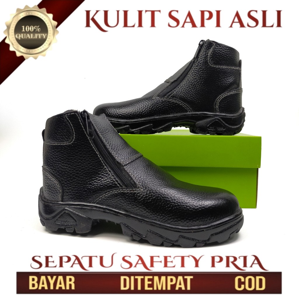 Sepatu Safety Pria Kulit Asli  Septy Kerja Lapangan  Septi Cowok Ujung Besi Baja Sepatu Proyek 806