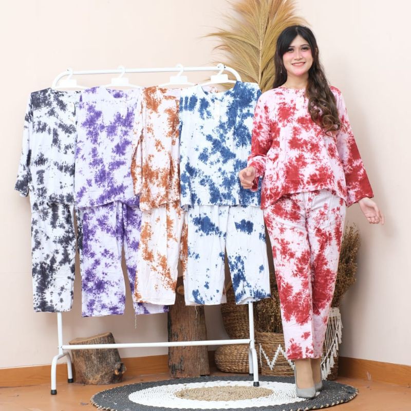 Mav_boutique Setelan Piyama Tie Dye Lengan Panjang Pajamas Cantik Viral