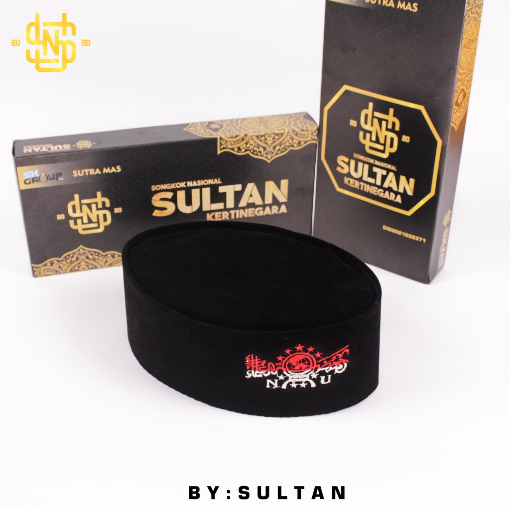 SONGKOK NU Non AC Sultan Premium Bordir Hijau Emas Merah Putih Songkok Nasional Hitam Tinggi 9cm Anak dan Dewasa - Bisa COD