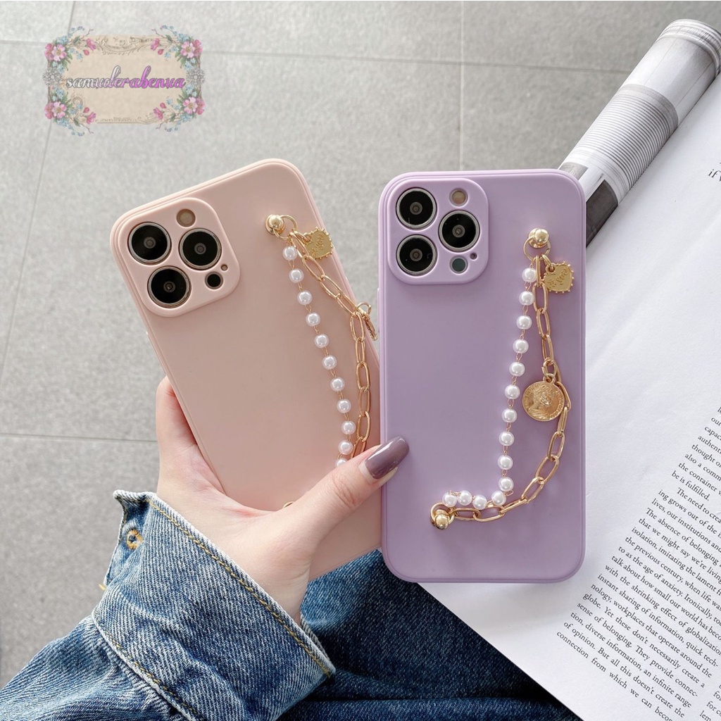 SOFTCASE MACARON RANTAI MUTIARA CHAIN GRIP REALME 5 5I C3 PRO 7 7I C17 8 PRO V13 SB3582